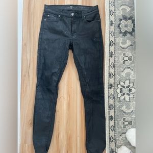 7 For All Mankind Waxy Black Jeans Mid Rise Ankle Skinny Size 27